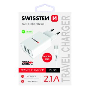 Zasilacz  sieciowy adapter SWISSTEN 10W 2 portowy USB A kabel microUSB Smart IC