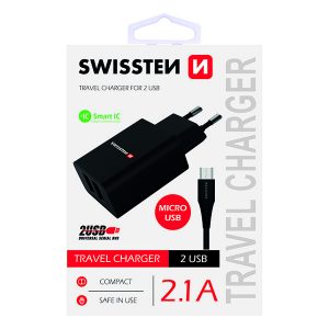 Zasilacz  sieciowy adapter SWISSTEN 10W 2 portowy USB A kabel microUSB Smart IC