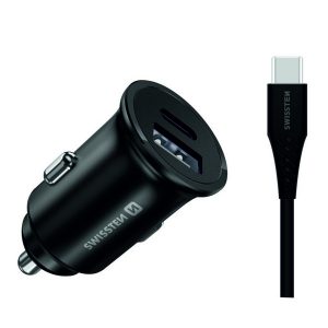 Ładowarka samochodowa SWISSTEN 35W 2 portowy USB C USB A kabel USB C Samsung Super fast charging