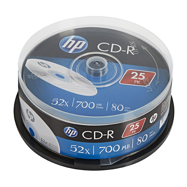 HP CD R CRE00015 3 69311 25 pack 700MB 52x 80min. 12cm bez możliwości nadruku cake box do archiwizacji danych