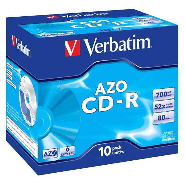 Verbatim CD R 43327 AZO Crystal 10 pack 700MB 52x 80min. 12cm bez możliwości nadruku jewel box do archiwizacji danych