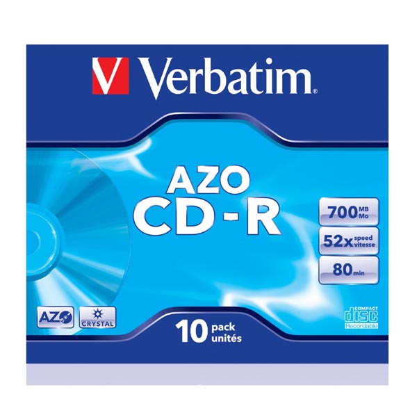 Verbatim CD R 43327 AZO Crystal 10 pack 700MB 52x 80min. 12cm bez możliwości nadruku jewel box do archiwizacji danych - obrazek 2