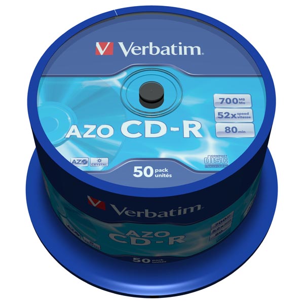 Verbatim CD R 43343 AZO Crystal 50 pack 700MB 52x 80min. 12cm bez możliwości nadruku spindle do archiwizacji danych - obrazek 2