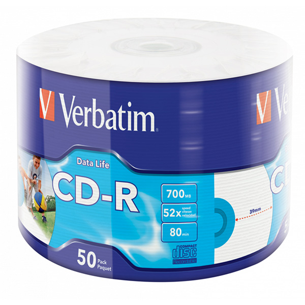 Verbatim CD R 43794 Inkjet Printable 50 pack 700MB 50x 80min. 12cm wrap do archiwizacji danych