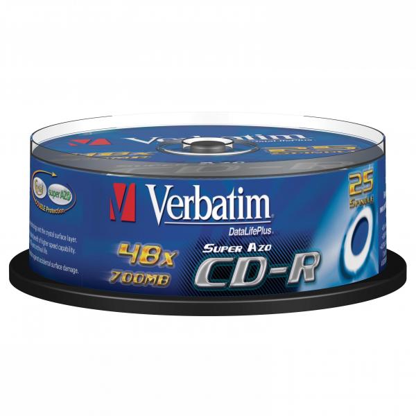 Verbatim CD R 43352 AZO Crystal 25 pack 700MB 52x 80min. 12cm bez możliwości nadruku cake box do archiwizacji danych