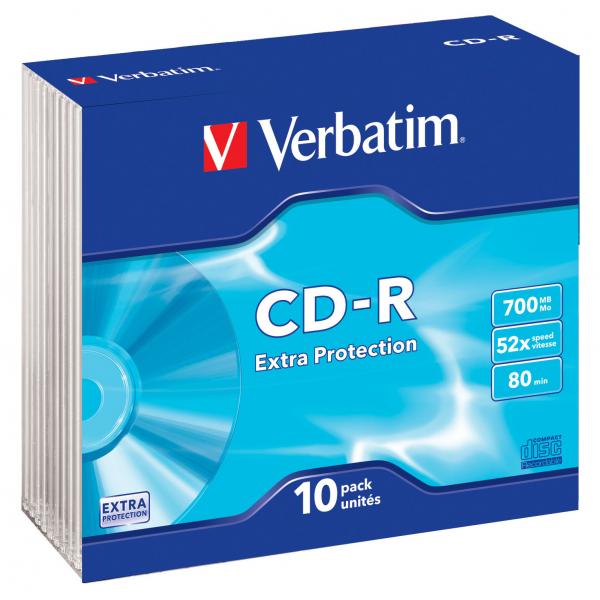 Verbatim CD R 43415 Extra Protection 10 pack 700MB 52x 80min. 12cm bez możliwości nadruku slim box PROMO do archiwizacj