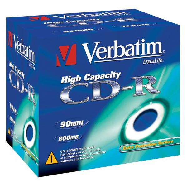Verbatim CD R 43428 High Capacity 10 pack 800MB 40x 90min. 12cm bez możliwości nadruku jewel box do archiwizacji danych