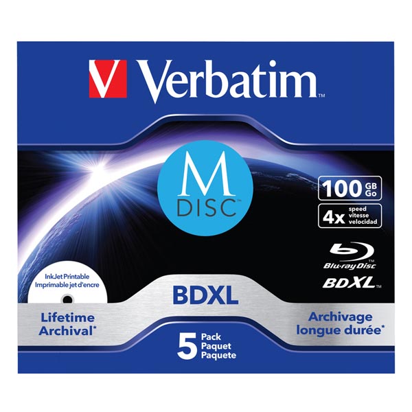Verbatim MDISC Lifetime archival BDXL 100GB jewel box 43834 4x 5 pack