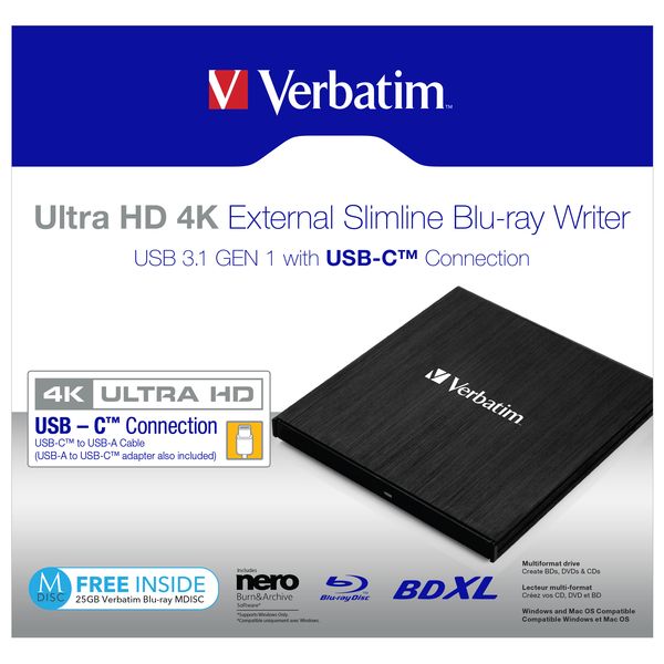 Verbatim externi Blu Ray mechanika Ultra HD 4K 43888 USB 3.1 Gen1 3.0 USB C