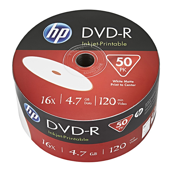 HP DVD R Inkjet Printable DME00070WIP 3 69302 4.7GB 16x bulk 50 pack 12cm do archiwizacji danych