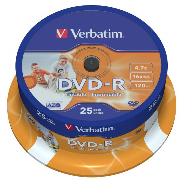 Verbatim DVD R Wide Inkjet Printable ID Brand 43538 4.7GB 16x spindle 25 pack 12cm do archiwizacji danych