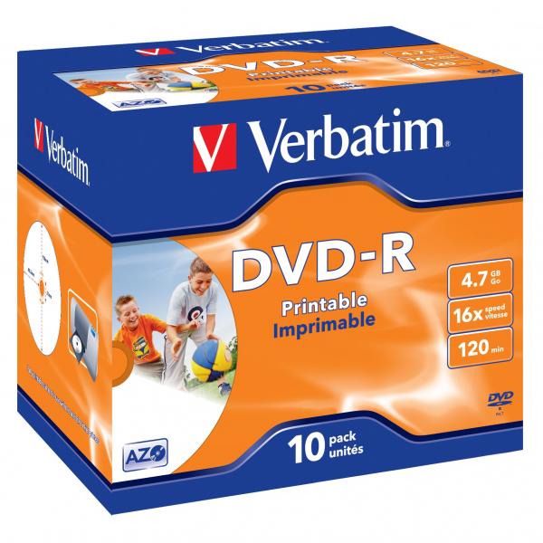 Verbatim DVD R Wide Inkjet Printable ID Brand 43521 4.7GB 16x jewel box 10 pack 12cm do archiwizacji danych