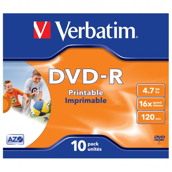 Verbatim DVD R Wide Inkjet Printable ID Brand 43521 4.7GB 16x jewel box 10 pack 12cm do archiwizacji danych - obrazek 2