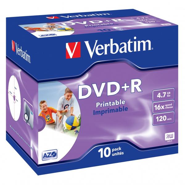 Verbatim DVD+R Wide Inkjet Printable ID Brand 43508 4.7GB 16x jewel box 10 pack 12cm do archiwizacji danych