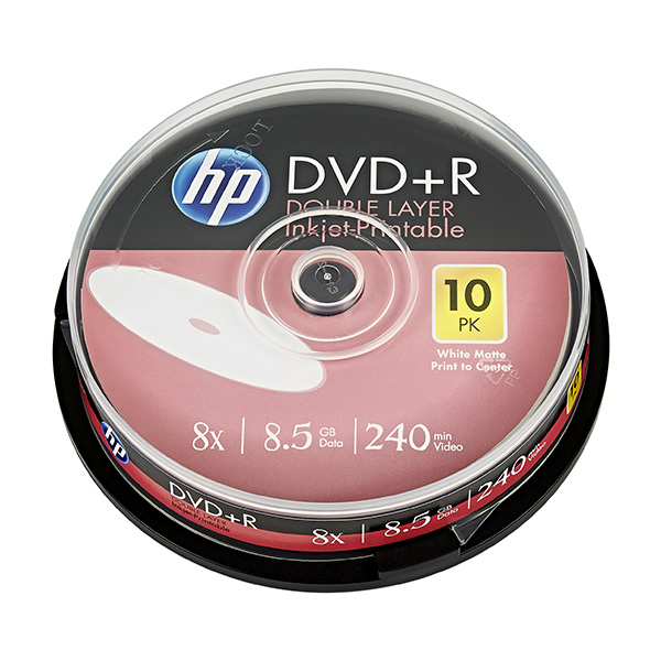 HP DVD+R DL Double Layer Inkjet Printable DRE00060WIP 3 8.5GB 8x cake box 10 pack 12cm do archiwizacji danych