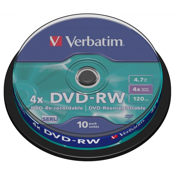 Verbatim DVD RW Matt Silver 43552 4.7GB 4x spindle 10 pack bez możliwości nadruku 12cm do archiwizacji danych