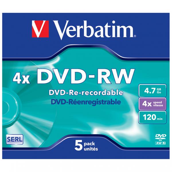 Verbatim DVD RW Matt Silver 43285 4.7GB 4x jewel box 5 pack bez możliwości nadruku 12cm do archiwizacji danych - obrazek 2