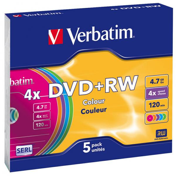 Verbatim DVD+RW Colour 43297 4.7GB 4x slim box 5 pack bez możliwości nadruku 12cm do archiwizacji danych - obrazek 3