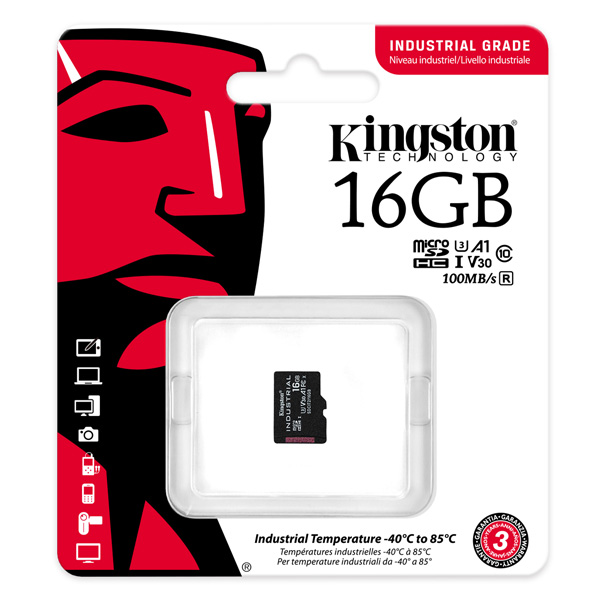 Kingston karta pamięci Industrial C10 16GB micro SDHC SDCIT2 16GBSP UHS I U3 Class 10 V30 A1 karta pSLC - obrazek 3