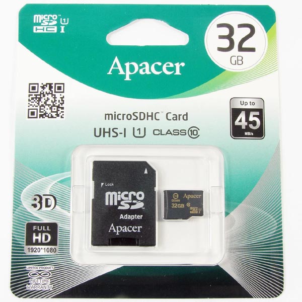 Apacer Karta pamięci Secure Digital Card U1 32GB micro SDHC AP32GMCSH10U1 R UHS I U1 Class 10 z adapterm