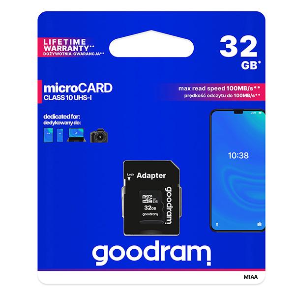 Goodram Karta pamięci Micro Secure Digital Card 32GB micro SDHC M1AA 0320R12 UHS I U1 Class 10 z adapterm