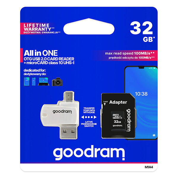 Goodram Karta pamięci Micro Secure Digital Card All In ON 32GB multipack M1A4 0320R12 UHS I U1 Class 10 ALL in One z czytni