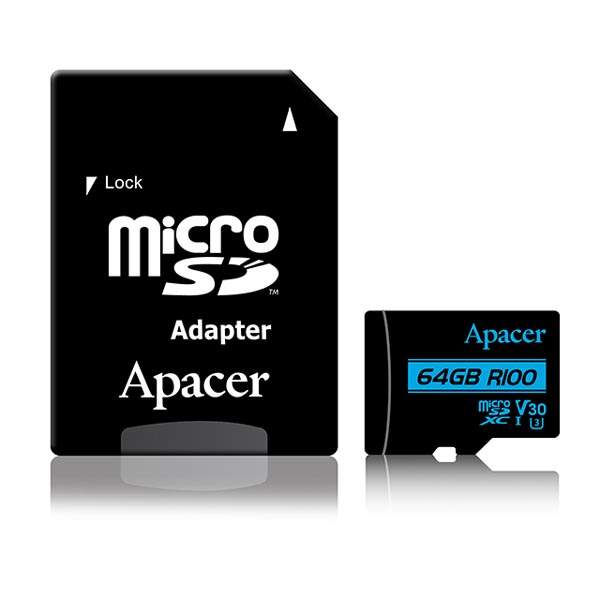 Apacer Karta pamięci Secure Digital Card 64GB micro SDXC AP64GMCSX10U7 R UHS I U3 V30 z adapterem