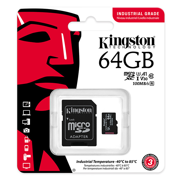 Kingston karta pamięci Industrial C10 64GB micro SDxc SDCIT2 64GB UHS I U3 Class 10 pSLC karta + adapter V30 A1 - obrazek 5