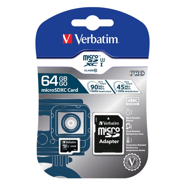 Verbatim Karta pamięci Micro Secure Digital Card Pro U3 64GB micro SDXC 47042 UHS I U1 Class 10 z adapterm - obrazek 3