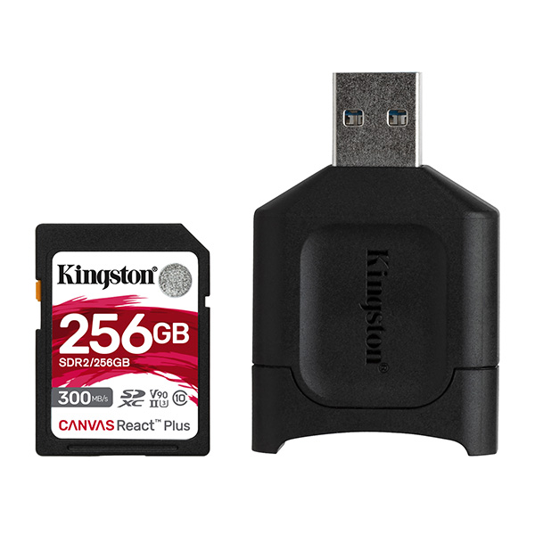 Kingston Karta pamięci Canvas React Plus V90 256GB SDXC MLPR2 256GB UHS II U3 zawiera czytnik MobileLite Plus SD Reader USB