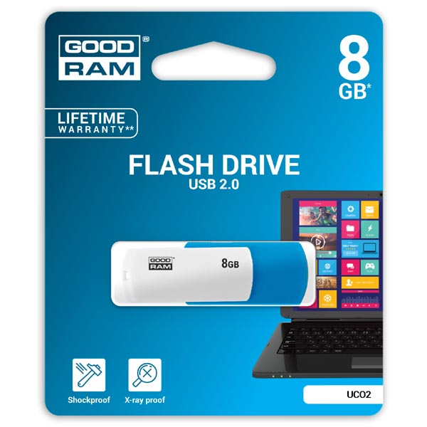 Goodram USB flash disk USB 2.0 8GB UCO2 niebieski UCO2 0080MXR11 USB A z obrotową osłoną
