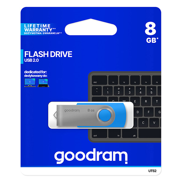Goodram USB flash disk USB 2.0 8GB UTS2 niebieski UTS2 0080B0R11 USB A z obrotową osłoną