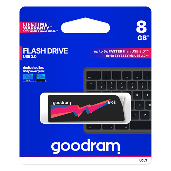 Goodram USB flash disk USB 3.0 3.2 Gen 1 8GB UCL3 czarny UCL3 0080K0R11 USB A z wysuwanym złączem