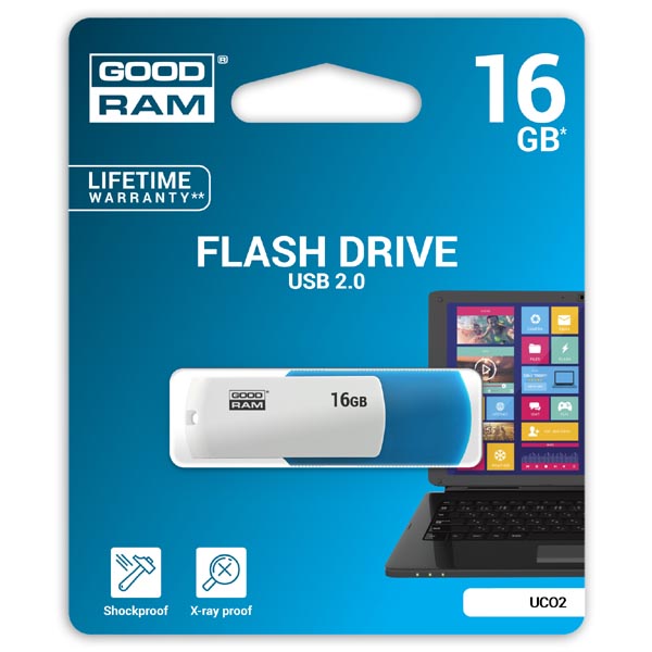 Goodram USB flash disk USB 2.0 16GB UCO2 niebieski UCO2 0160MXR11 USB A z obrotową osłoną