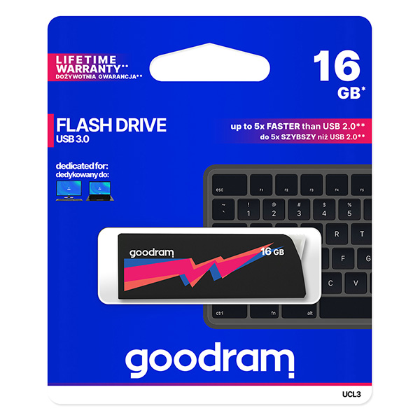 Goodram USB flash disk USB 3.0 3.2 Gen 1 16GB UCL3 czarny UCL3 0160K0R11 USB A z wysuwanym złączem