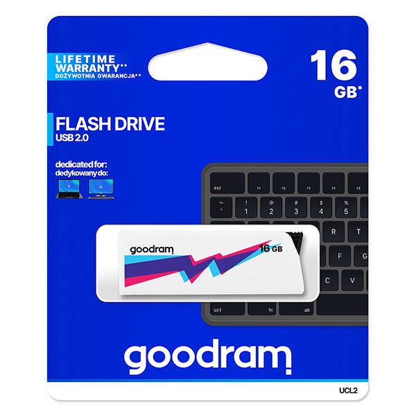 Goodram USB flash disk USB 2.0 16GB UCL2 biały UCL2 0160W0R11 USB A wysuwane złącze