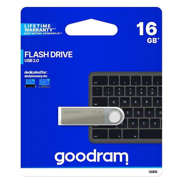 Goodram USB flash disk USB 2.0 16GB UUN2 srebrny UUN2 0160S0R11 USB A z oczkiem na brelok
