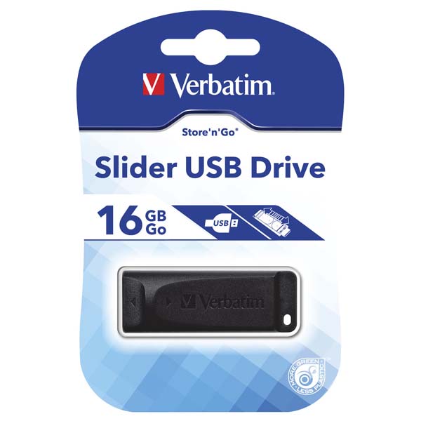 Verbatim USB flash disk USB 2.0 16GB Slider Store N Go czarny 98696 USB A z wysuwanym złączem