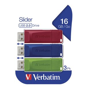 Verbatim USB flash disk USB 2.0 16GB Slider zielony niebieski czerwony 49326 USB A z wysuwanym złączem. 3 szt