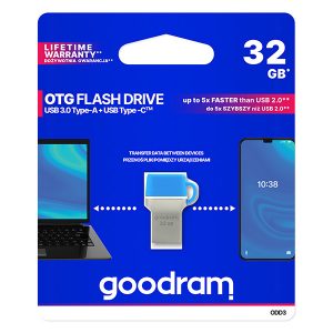 Goodram USB flash disk OTG USB 3.0 3.2 Gen 1 32GB ODD3 niebieski ODD3 0320B0R11 USB A USB C z osłoną