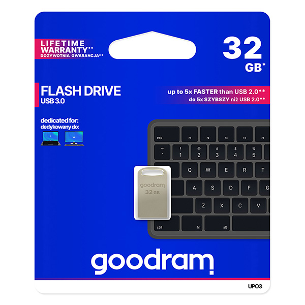 Goodram USB flash disk USB 3.0 3.2 Gen 1 32GB UPO3 srebrny UPO3 0320S0R11 USB A z oczkiem na brelok