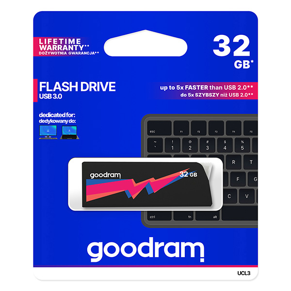 Goodram USB flash disk USB 3.0 3.2 Gen 1 32GB UCL3 czarny UCL3 0320K0R11 USB A z wysuwanym złączem