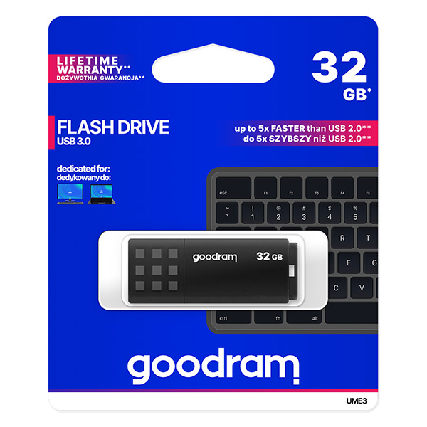 Goodram USB flash disk USB 3.0 3.2 Gen 1 32GB UME3 czarny UME3 0320K0R11 USB A z osłoną