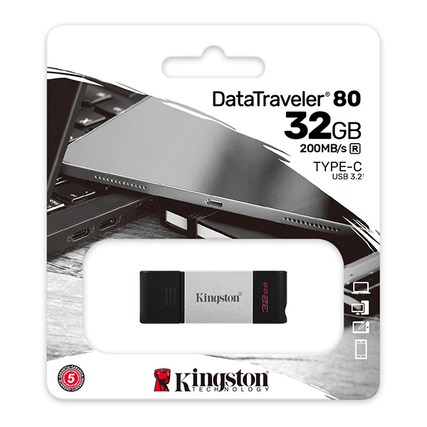 Kingston USB flash disk USB 3.0 3.2 Gen 1 32GB DataTraveler 80 czarny DT80 32GB USB C - obrazek 6