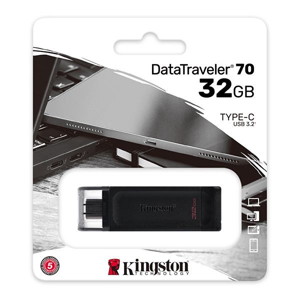 Kingston USB flash disk USB 3.0 3.2 Gen 1 32GB DataTraveler 70 czarny DT70 32GB USB C - obrazek 7