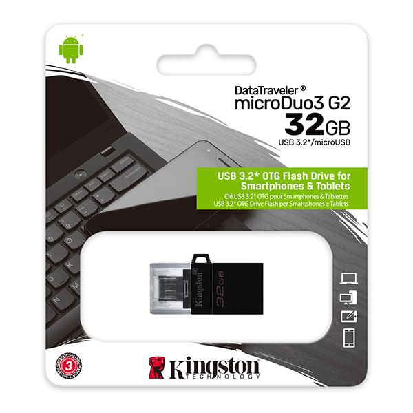 Kingston USB flash disk OTG USB 3.0 3.2 Gen 1 32GB Data Traveler microDuo3 G2 czarny DTDUO3G2 32GB USB A USB Micro B - obrazek 6