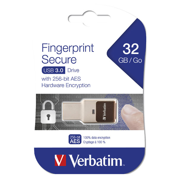 Verbatim USB flash disk USB 3.0 3.2 Gen 1 32GB Fingerprint Secure czarny 49337 USB A czytnik linii papilarnych AES 256 b
