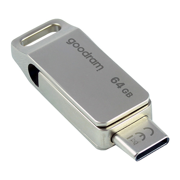 Goodram USB flash disk USB 3.0 3.2 Gen 1 64GB ODA3 srebrny ODA3 0640S0R11 USB A USB C z obrotową osłoną - obrazek 3