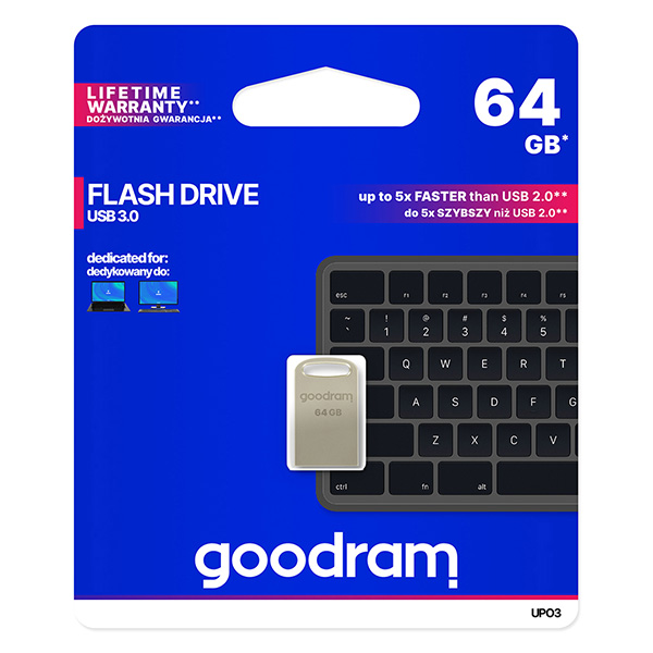 Goodram USB flash disk USB 3.0 3.2 Gen 1 64GB UPO3 srebrny UPO3 0640S0R11 USB A z oczkiem na brelok