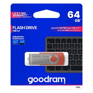 Goodram USB flash disk USB 3.0 3.2 Gen 1 64GB UTS3 czerwony UTS3 0640R0R11 USB A z obrotową osłoną